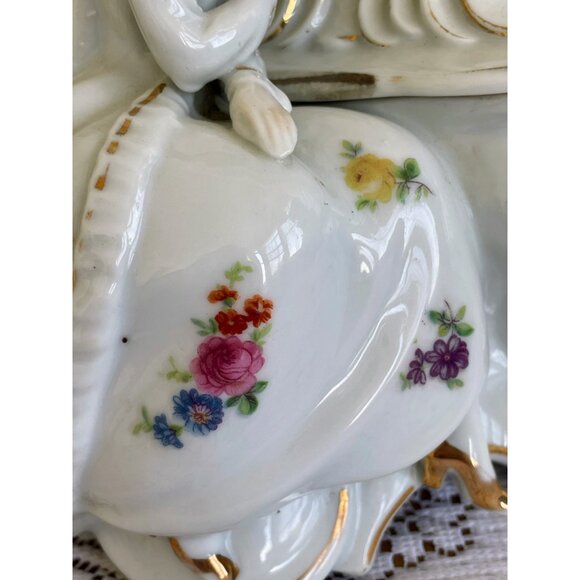 Antique 1940s Porcelain Lady Mirror Fairing/Powder.Trinket box - Picture 7 of 16